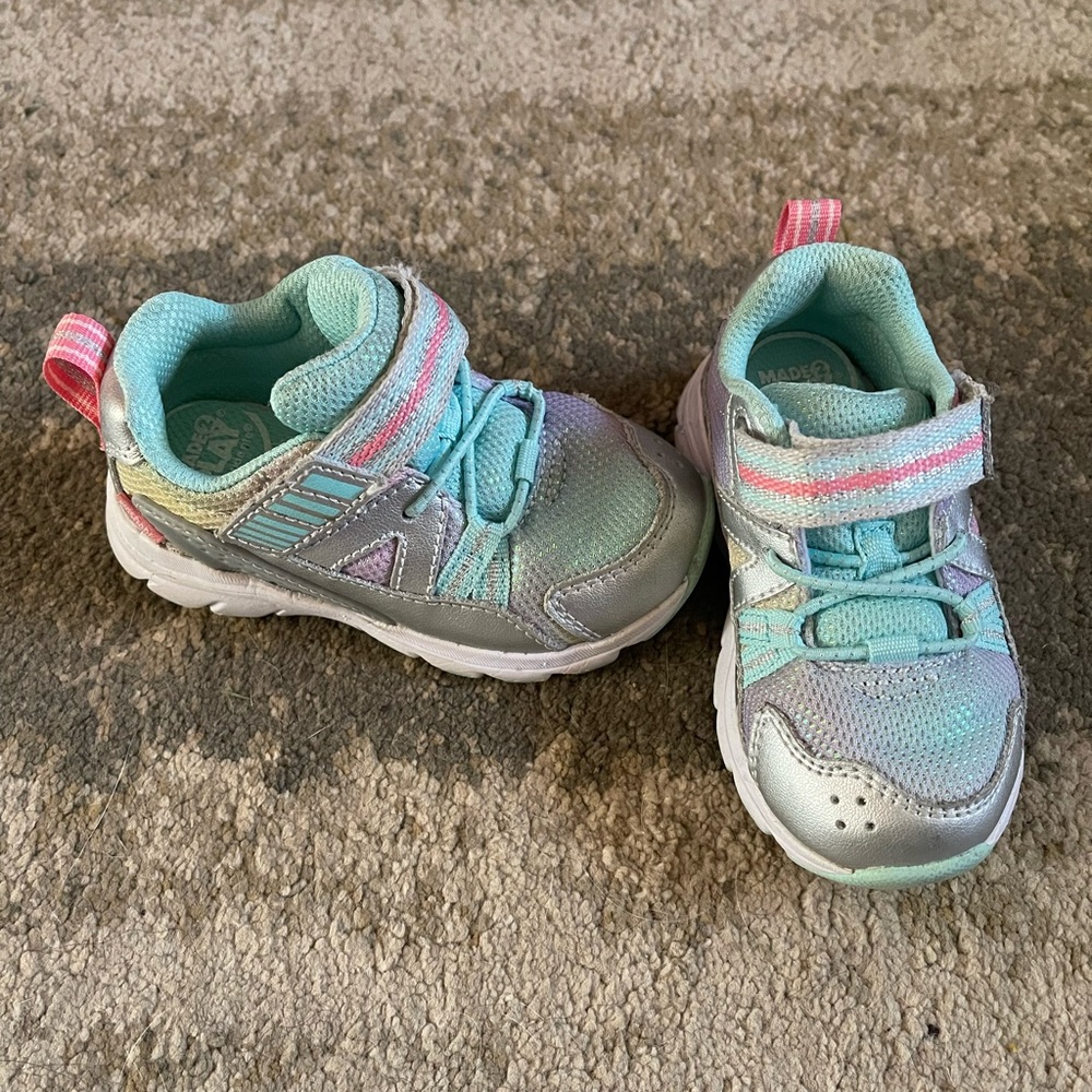 Stride Rite Aqua and Silver Toddler Sneakers